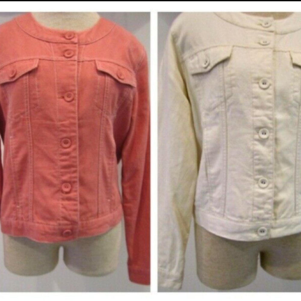 TWO 8P J Jill TENCIL LINEN COTTON RAYON jean JACKETs beige+SALMON perfect cond